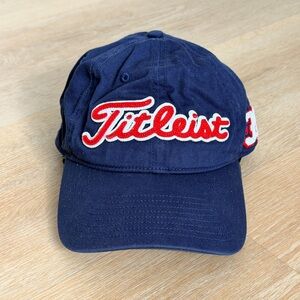 Titleist 1935 Tour Golf Hat Navy Red White Leather Strap Adjustable Cap